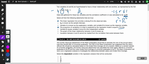 two-variables-a-and-b-are-hypothesised-to-have-a-linear-relationship-with-one-another-as-represented-by-the-foll-bo-b1b-data-was-gathered-for-these-two-variables-and-the-correlation-coeffici-56448
