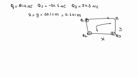 three-point-charges-q1-214-c-q2-306-pc-and-q3-573-pc-are-arranged-as-shown-in-the-figure-the-lengths-y-and-x-both-equal-601-cm-calculate-the-electric-potential-v-at-point-a_-q-8225-xlos-q3-i-03922