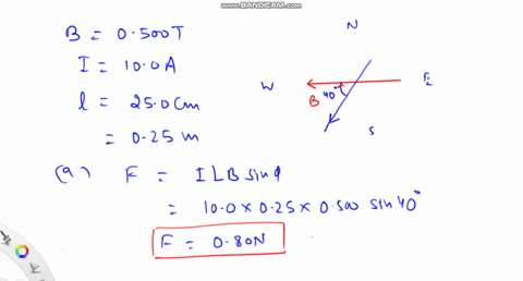 the-magnetic-fleld-between-opposite-poles-0f-magnets-is-500-directed-westward-straight-horizontal-conductor-carrying-current-of-placed-in-the-magnetic-field-such-that-the-direction-of-the-cu-90691
