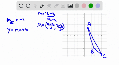 a1-2-b3-4-and-c5-6-are-the-vertices-of-triangle-abc-find-i-the-equation-of-the-right-bisector-of-bc-ii-the-equation-of-the-right-bisector-of-ca-iii-the-co-ordinates-of-the-circumcentre-of-tr-98087