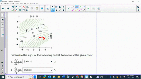 question-18-015-pts-acontour-map-is-given-for-a-function-flx-y-determine-the-signs-of-the-following-partial-derivative-at-the-given-point-8f-select-8r-8f-select-89-8-c-select-66346