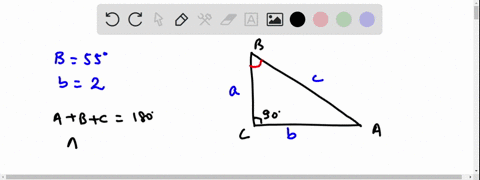 solve-the-right-triangle-shown-in-the-figure-for-all-unknown-sides-and-angles-round-your-answers-to-two-decimal-places-b-55-b-2