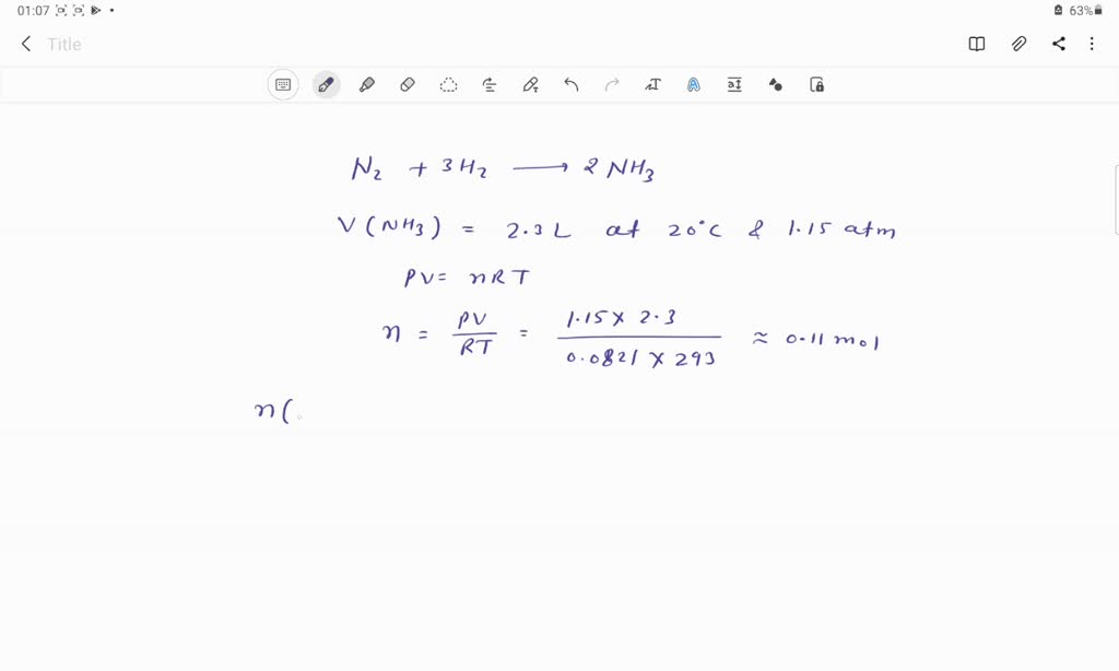 SOLVED: The reaction of nitrogen gas and hydrogen gas produces 2.30 L ...