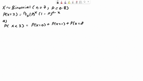 consider-a-binomial-random-variable-with-n-7-and-p-08-let-x-be-the-number-of-successes-in-the-sample-evaluate-the-probability-round-your-answer-to-three-decimal-places-a-px-3-b-px-3-50059