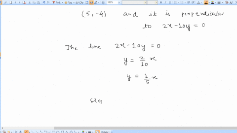 write-an-equation-in-slope-intercept-form-for-the-line-that-passes-through-5-4-and-is-perpendicular-to-the-line-described-by-2x-10y-0-61365