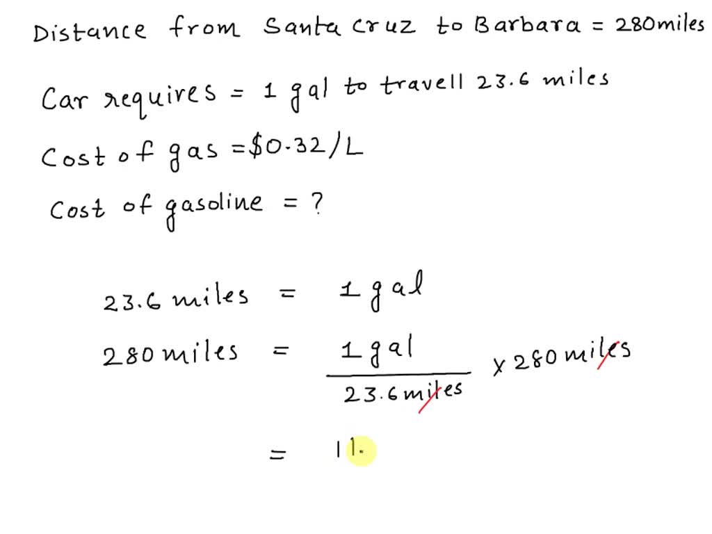 SOLVED The distance from Santa Cruz to Santa Barbara is about 280