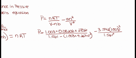 according-to-the-ideal-gas-law-a-1003-mol-sample-of-carbon-dioxide-gas-in-a-1561-l-container-at-2706-k-should-exert-a-pressure-of-1427-atm-what-is-the-percent-difference-between-the-pressure-13934