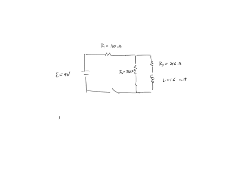 three-resistors-r1-120-ohms-r2-330-ohms-and-r3-240-ohms-and-an-ideal-inductor-l-16-mh-are-connected-to-a-battery-v-9-v-through-a-switch-as-shown-in-the-figure-below-the-switch-has-been-open-03371