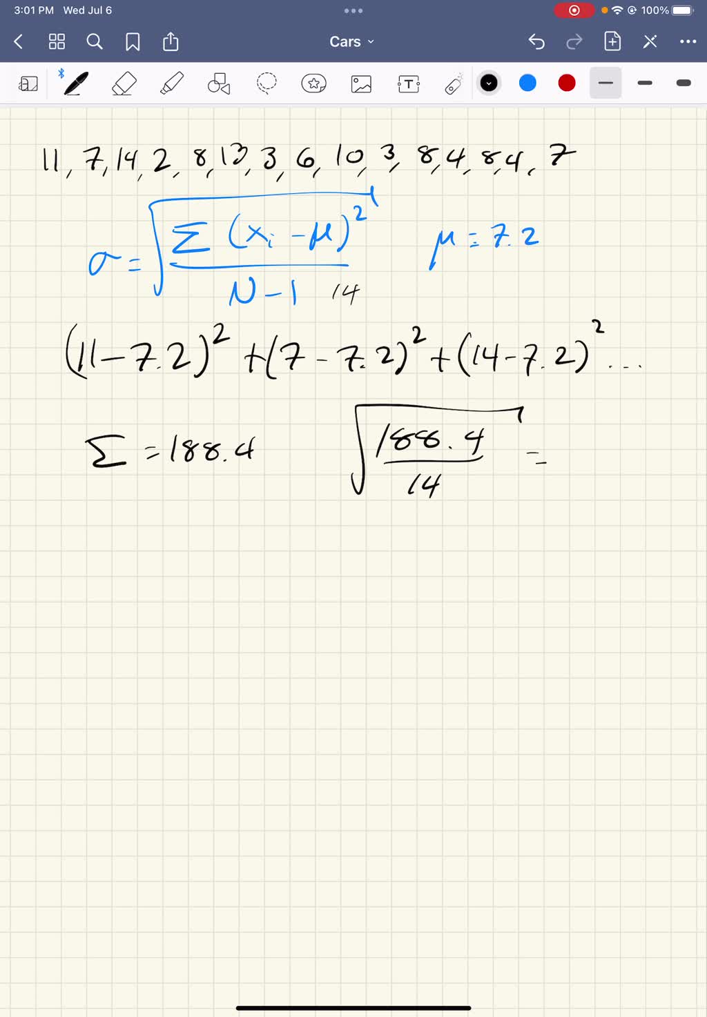SOLVED Calculate the mean, SS, variance, and standard deviation for