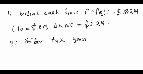 a-new-product-is-being-considered-by-abc-inc-the-after-tax-cash-flows-at-time-zero-include-an-outlay-for-depreciable-equipment-i0-of-16m-m-million-and-22m-for-additional-net-working-capital-19512