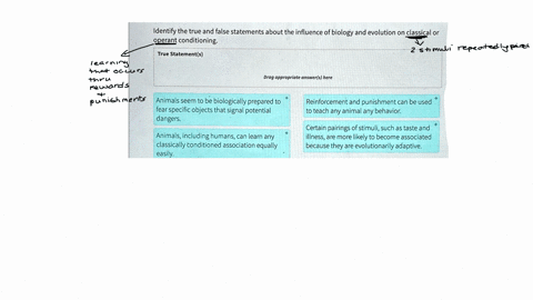 identify-the-true-and-false-statements-about-the-influence-of-biology-and-evolution-on-classical-or-operant-conditioning-true-statements-drag-appropriate-answers-here-animals-seem-to-be-biol-77202