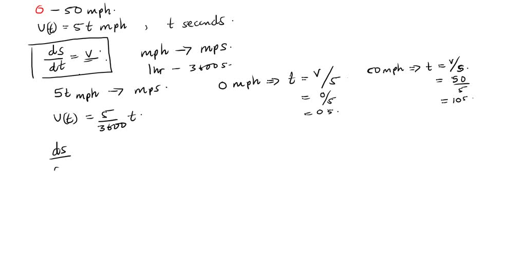 SOLVED A car accelerates from 0 mph to 50 mph. Its velocity at time t