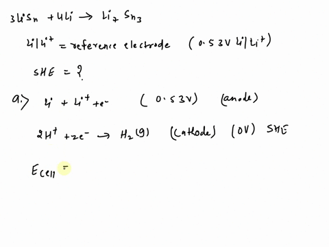 suppose-a-battery-using-lithium-and-tin-as-the-electrodes-is-discharged-the-overall-reaction-shown-below-is-determined-to-take-place-at-053-v-using-a-lili-reference-electrode-053-vs-lili-3-l-67267