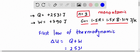 three-moles-of-an-ideal-monatomic-gas-are-at-a-temperature-of-305-kthen-2531-j-of-heat-is-added-to-the-gas-and-790-j-of-work-is-done-onit-what-is-the-final-temperature-of-the-gas-61536