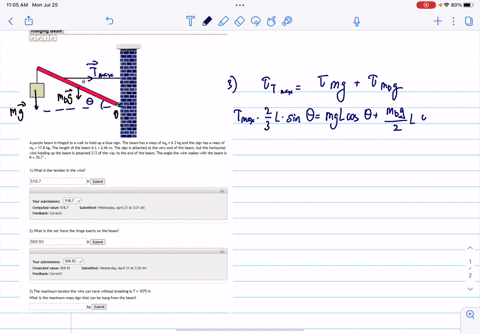 hanging-beam-purple-beam-hinged-to-wall-to-hold-up-blue-sign_-the-beam-has-mass-of-mo-63-kg-and-the-sign-has-mass-of-178-kg_-the-length-of-the-beam-is-l-266-the-sign-attached-at-the-very-end-63703