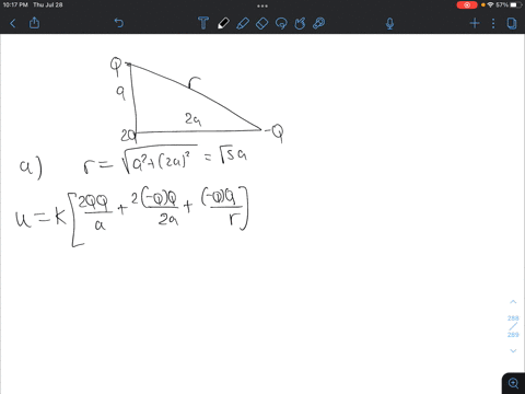 1-three-point-charges-of-charge-q20-and-q-are-located-on-the-corners-of-a-right-triangle-with-legs-of-length-a-and-2a-as-shown-in-the-figure-assume-q0-what-is-the-potential-energy-of-this-2a-19674