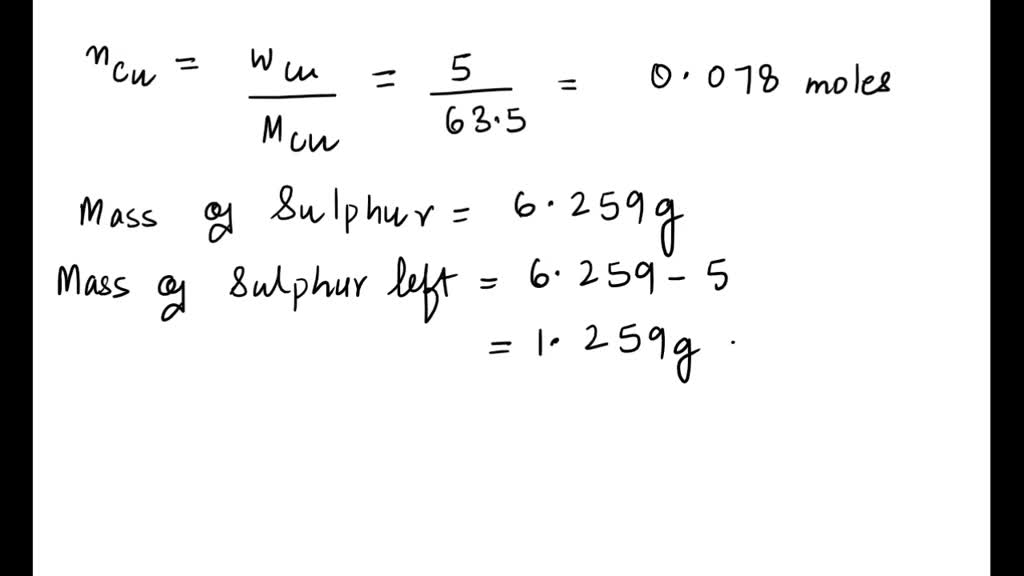 SOLVED 2.135 g of copper wire is heated with large excess of elemental