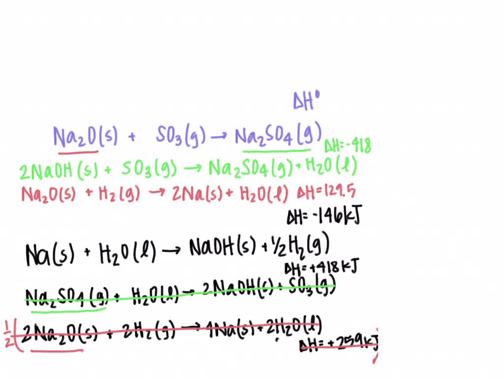 SOLVED: Calculate delta Ho for the rxn: Na2O (s) + SO3 (g) –> Na2SO4 (g ...