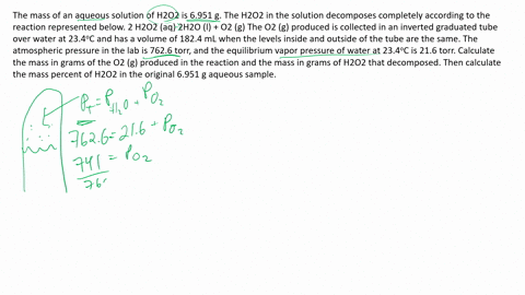 the-mass-of-an-aqueous-solution-of-h2o2-is-6951-g-the-h2o2-in-the-solution-decomposes-completely-according-to-the-reaction-represented-below-2-h2o2-aq-2h2o-l-o2-g-the-o2-g-produced-is-collec-95428