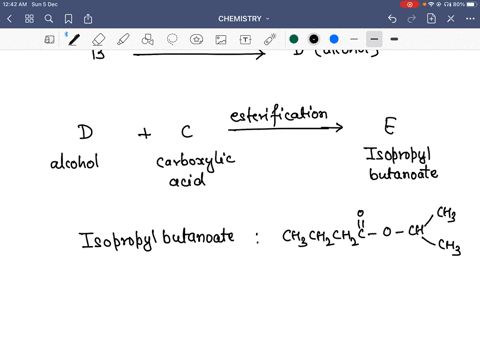 compound-a-is-a-member-of-alkene-family-when-a-react-with-extra-acidic-kmno4-two-products-b-and-c-are-yielded-b-is-a-ketone-which-can-be-reduced-to-alcohol-d-d-can-react-with-c-to-yield-e-by-direct-es