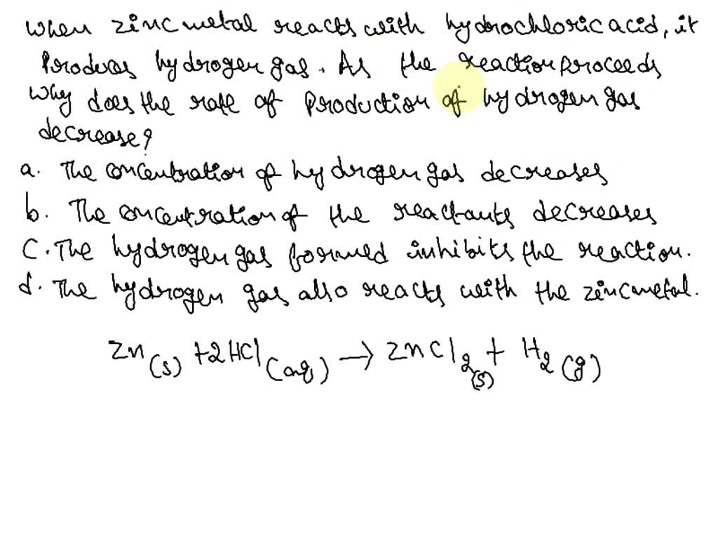 SOLVED The equation below shows the reaction of zinc with hydrochloric