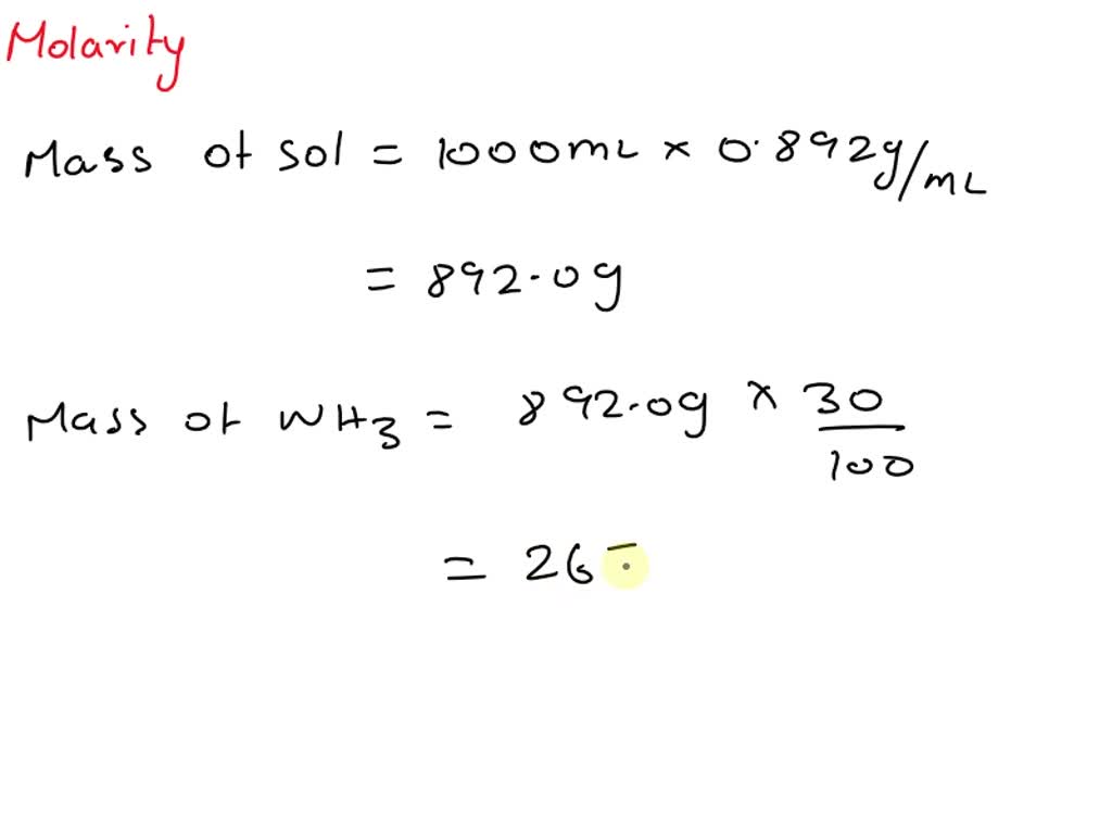 SOLVED: An aqueous solution is 30.0% by mass ammonia, NH3, and has a ...