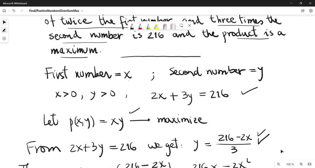 Solved Find Two Positive Numbers Such That The Sum Of Twice The First Number And Three Times