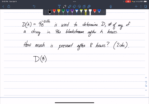the-function-dh9e04h-can-be-used-to-determine-the-milligrams-d-of-a-certain-drug-in-a-patient-bloodstream-h-hours-after-the-drug-has-been-given-how-many-milligrams-to-two-decimals-will-be-pr-03993