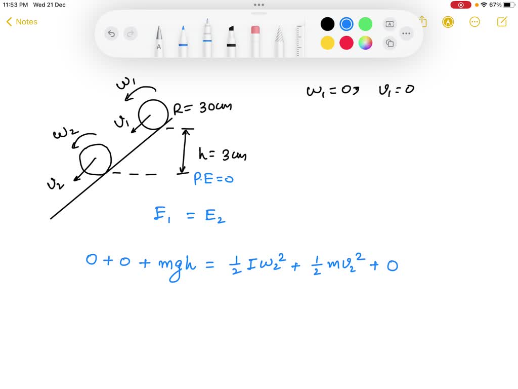 A hollow sphere of radius 30 CM is released from rest on a rough inclined plane. The friction is