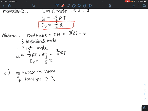 a-the-constant-volume-heat-capacity-of-an-ideal-monatomic-gas-is-3r2-but-the-constant-volume-heat-capacity-of-an-ideal-diatomic-gas-is-52-why-are-the-values-different-b-give-a-simple-intuiti-11114