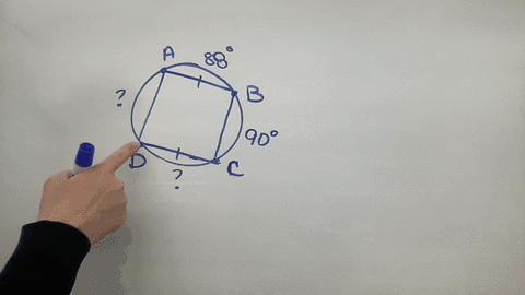 in-this-diagram-points-a-b-c-and-d-lie-on-the-circle-and-chords-ab-and-cd-are-congruent-arc-ab-measures-88-and-arc-bc-measures-90-what-are-the-measures-of-arc-cd-and-arc-da-respectively