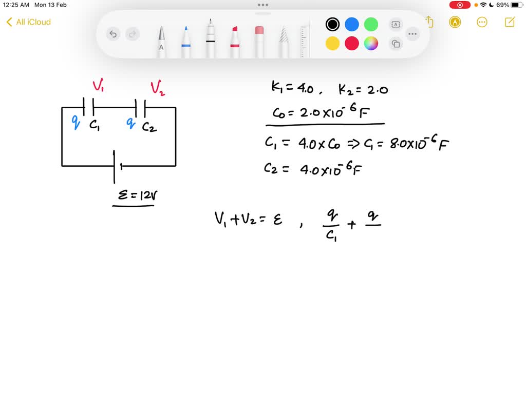 SOLVED Two capacitors C1 and C2 are connected in series to a 12 V