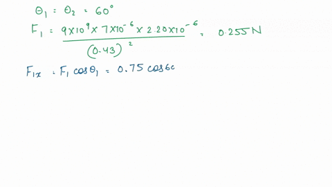 three-charged-particles-are-located-at-the-corners-of-an-equilateral-triangle-as-shown-in-the-figure-below-let-q-220-c-and-l-0530-m-calculate-the-total-electric-force-on-the-700-c-charge-mag-71221