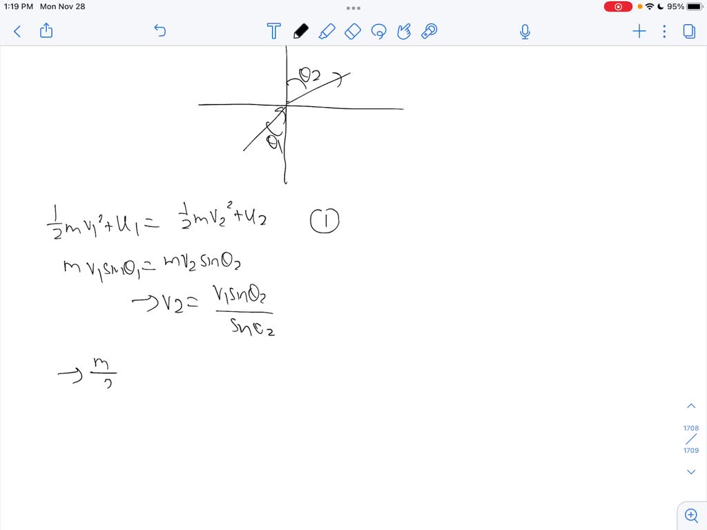 SOLVED A particle of mass m moving with velocity U1 leaves halfspace