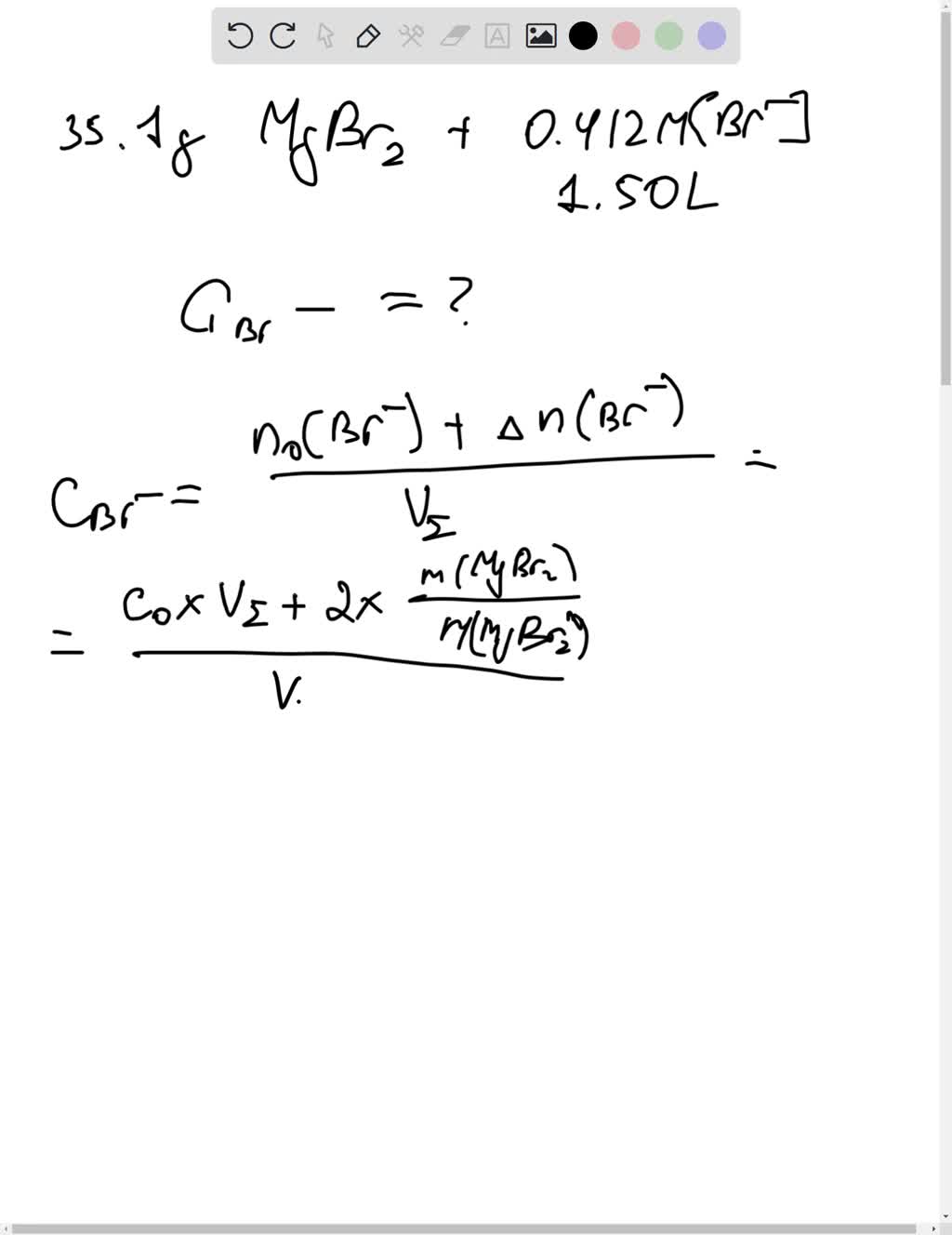 SOLVED A chemist adds 35.1 g of magnesium bromide to 1.50 L of a