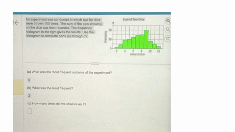 an-experiment-was-conducted-in-which-two-fair-dice-were-thrown-100-times-the-sum-of-the-pips-showing-on-the-dice-was-then-recorded-the-frequency-histogram-to-the-right-gives-the-results-use-the-histog