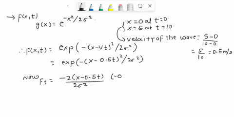 find-a-function-f-xt-that-represents-a-gaussian-wave-that-is-a-gaussian-type-function-gx-exp-x2-2o2-but-with-peak-position-at-xmax-0-at-time-t-0-and-tmax-5-m-at-time-t-10-s-verify-that-your-96134