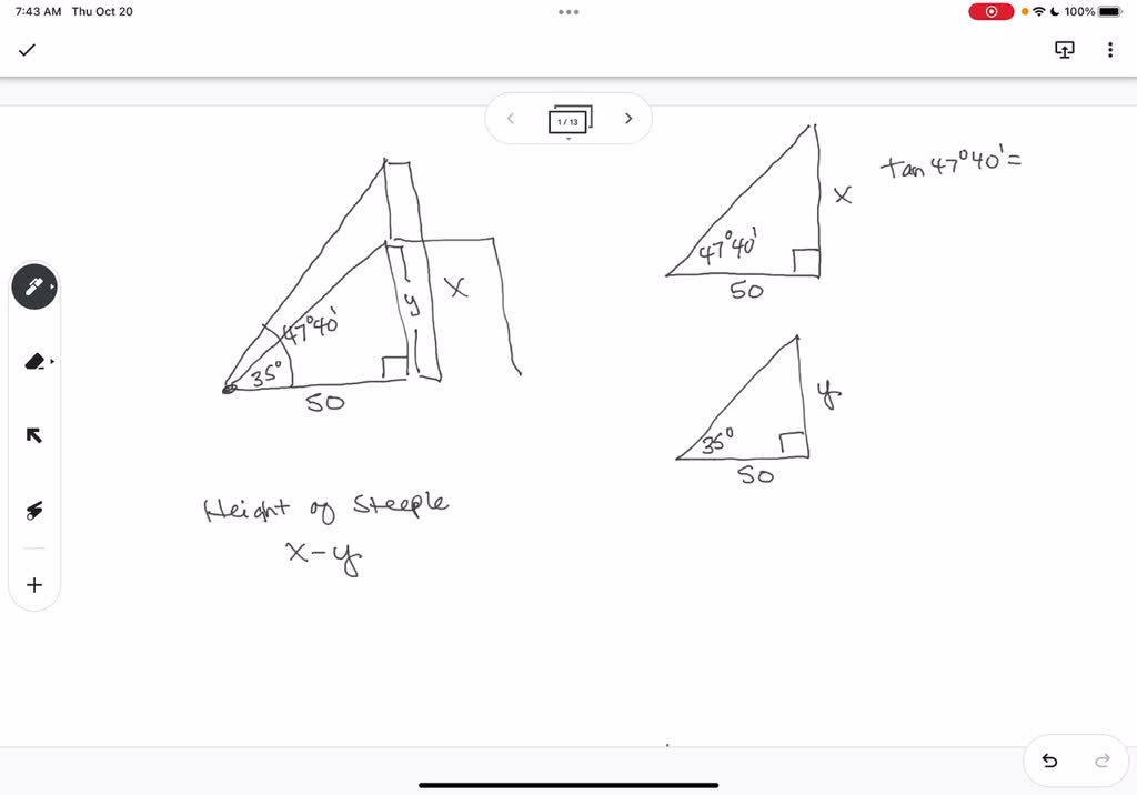 SOLVED Height From A Point 50 Feet In Front Of A Church The Angles Of 