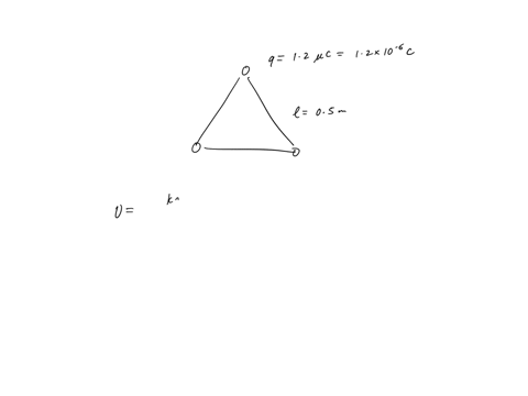 three-equal-120-c-point-charges-are-placed-at-the-comers-of-an-equilateral-triangle-whose-sides-are-0500-m-long-what-is-the-potential-energy-of-the-system-take-as-zero-the-potential-energy-o-23558
