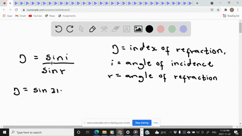 find-the-index-of-refraction-of-a-medium-for-which-the-angle-of-incidence-of-a-light-beam-is-315-and-angle-of-refraction-is-256-2