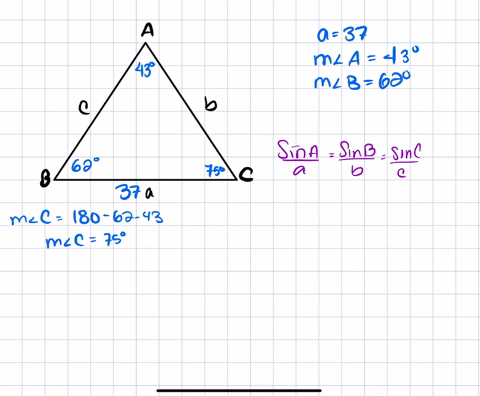 use-the-law-of-sines-to-solve-the-triangle-find-the-unknown-measures-of-sides-and-angles-show-equations