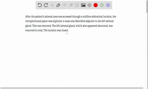 after-the-patients-adrenal-area-was-accessed-through-a-midline-abdominal-incision-the-retroperitoneal-space-was-explored-a-mass-was-identified-adjacent-to-the-left-adrenal-gland-this-was-rem-54628