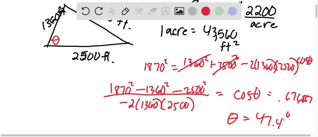 SOLVED: You want to buy a triangular lot measuring 1360 feet by 1870 ...