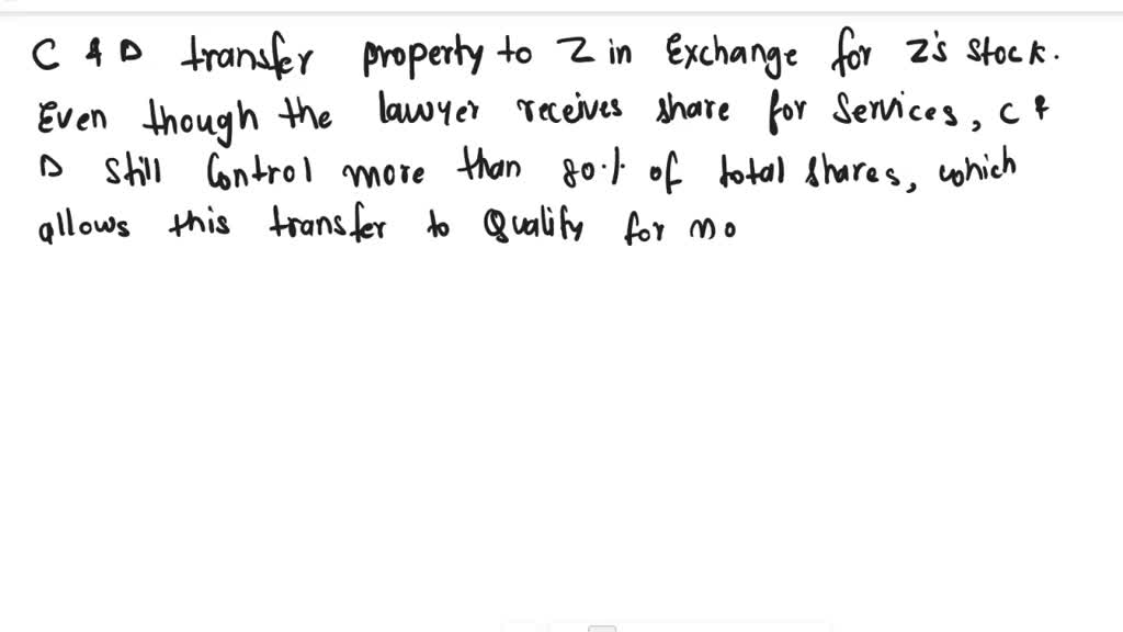 SOLVED Section 351 Transaction Property Transferred To X Corp With A Solved section 351 transaction property transferred to x corp with a