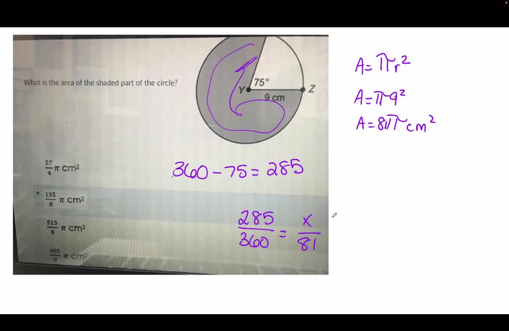 SOLVED 'Circle Y is shown. What is the area of the shaded part of the