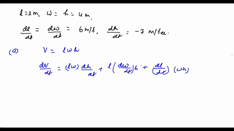 The length ℓ, width w, and height h of a box change with...