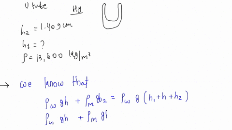 a-u-tube-of-uniform-cross-sectional-area-and-open-to-the-atmosphere-is-partially-filled-with-mercury-water-is-then-poured-into-both-arms-if-the-equilibrium-configuration-of-the-tube-is-shown-32572
