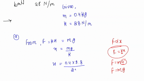a-040-kg-ball-is-attached-to-a-vertical-spring-the-spring-constant-is-28-nm-a-when-released-from-rest-how-far-does-the-ball-fall-before-being-brought-to-a-momentary-stop-by-the-spring-b-what-52838