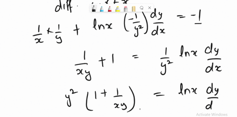 find-dydx-using-implicit-differentiation-lnxy-4-x-dydx-y2lnx-yxlnx-compare-your-answer-with-the-result-obtained-by-first-solving-for-y-as-a-function-of-x-and-then-taking-the-derivative-a-y-_-18007