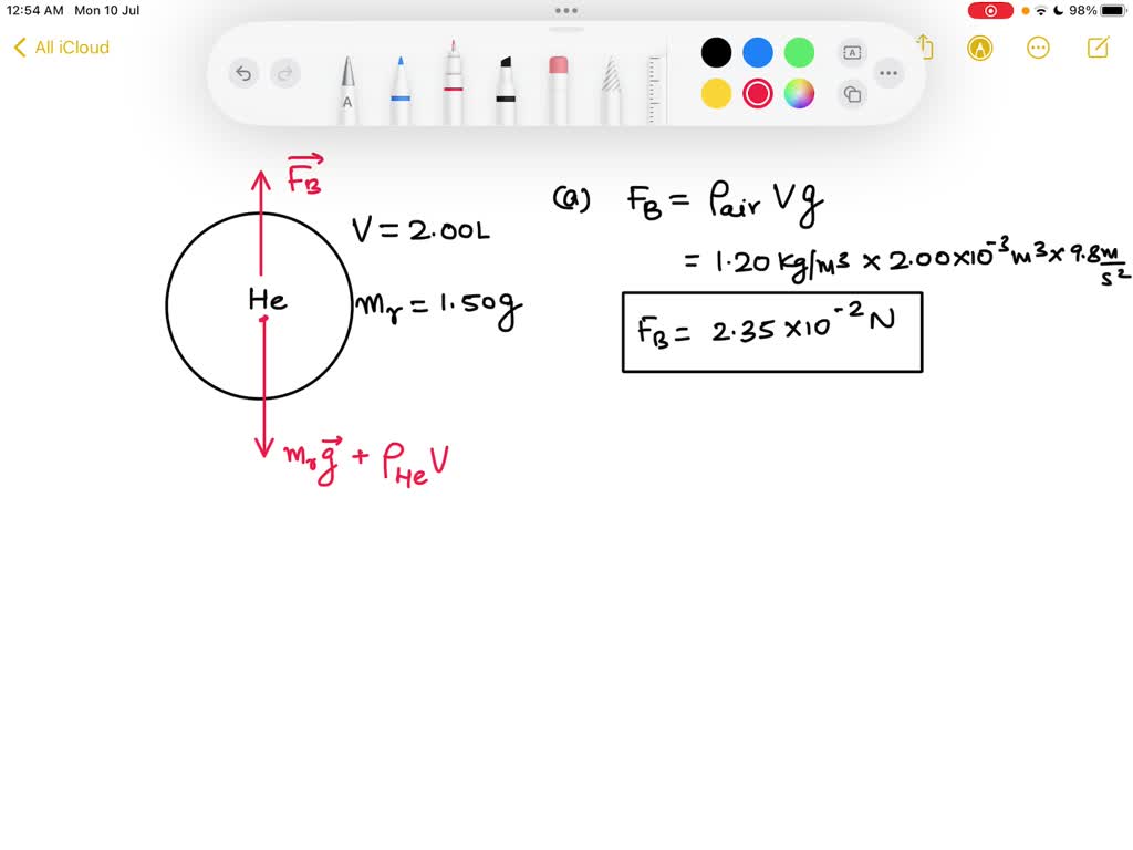 SOLVED: (a) Calculate the buoyant force on a 2.00-L helium balloon. (b ...